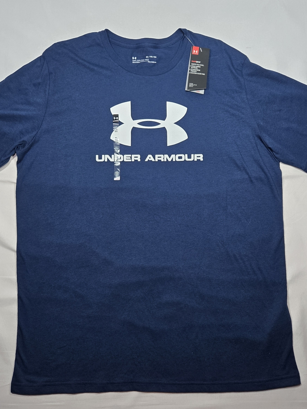 NWT Under Armour Heat Gear Loose Fit T Shirt Mens XL Blue Big Logo